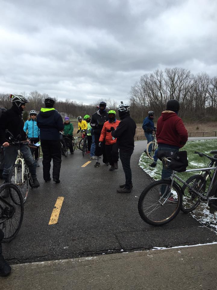 Everyone is bundled up for our first chilly stop!