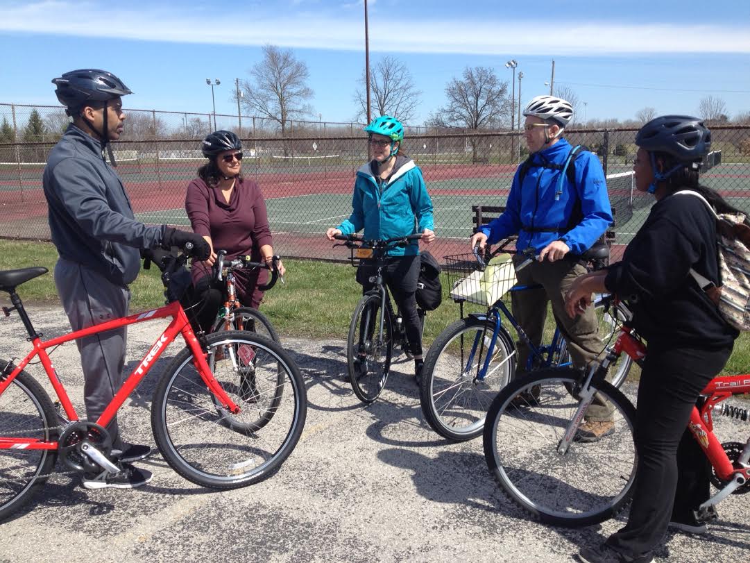 A cohort of trainees from around the state practices delivering critical info while leading a How We Roll ride, at our Fremont-based training. Photo credit: Nelson Shogren