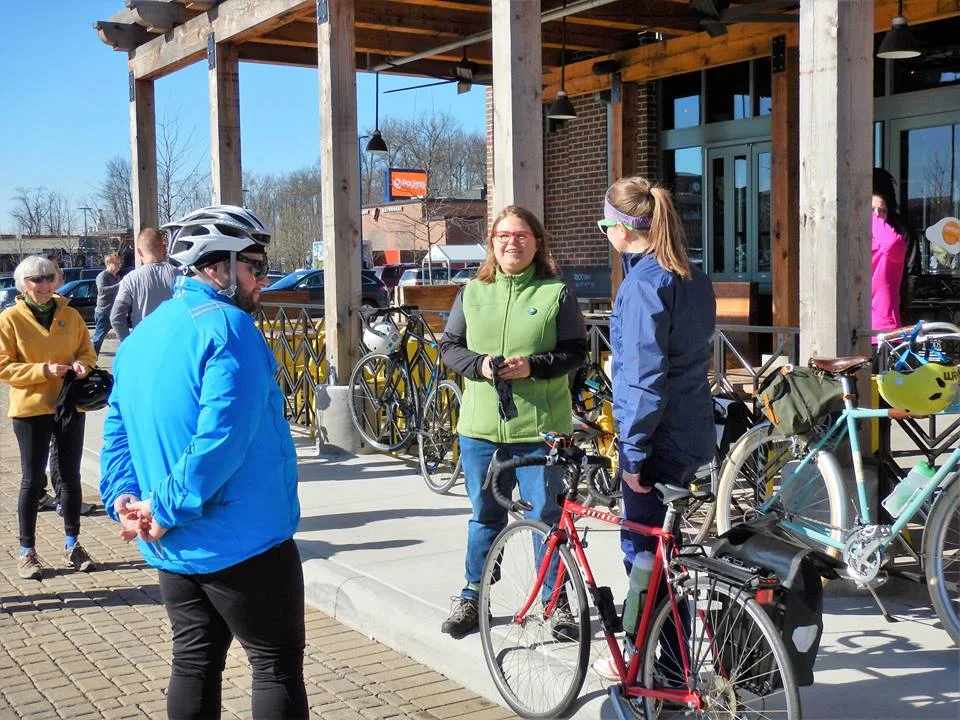 Rahel at the ready, leading April 2017's "Healthy Earth" Year of Yay! ride.