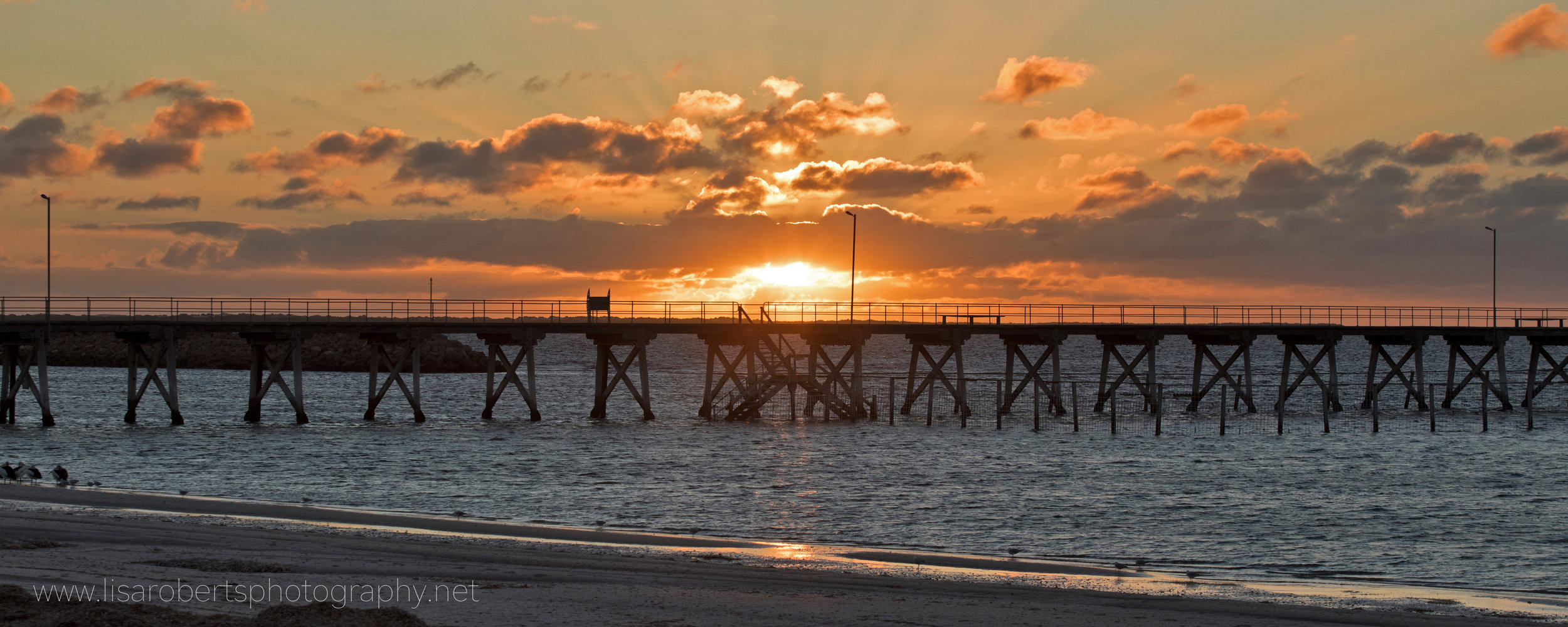  Sunset behind the pier, Smoky Bay, South Australia 