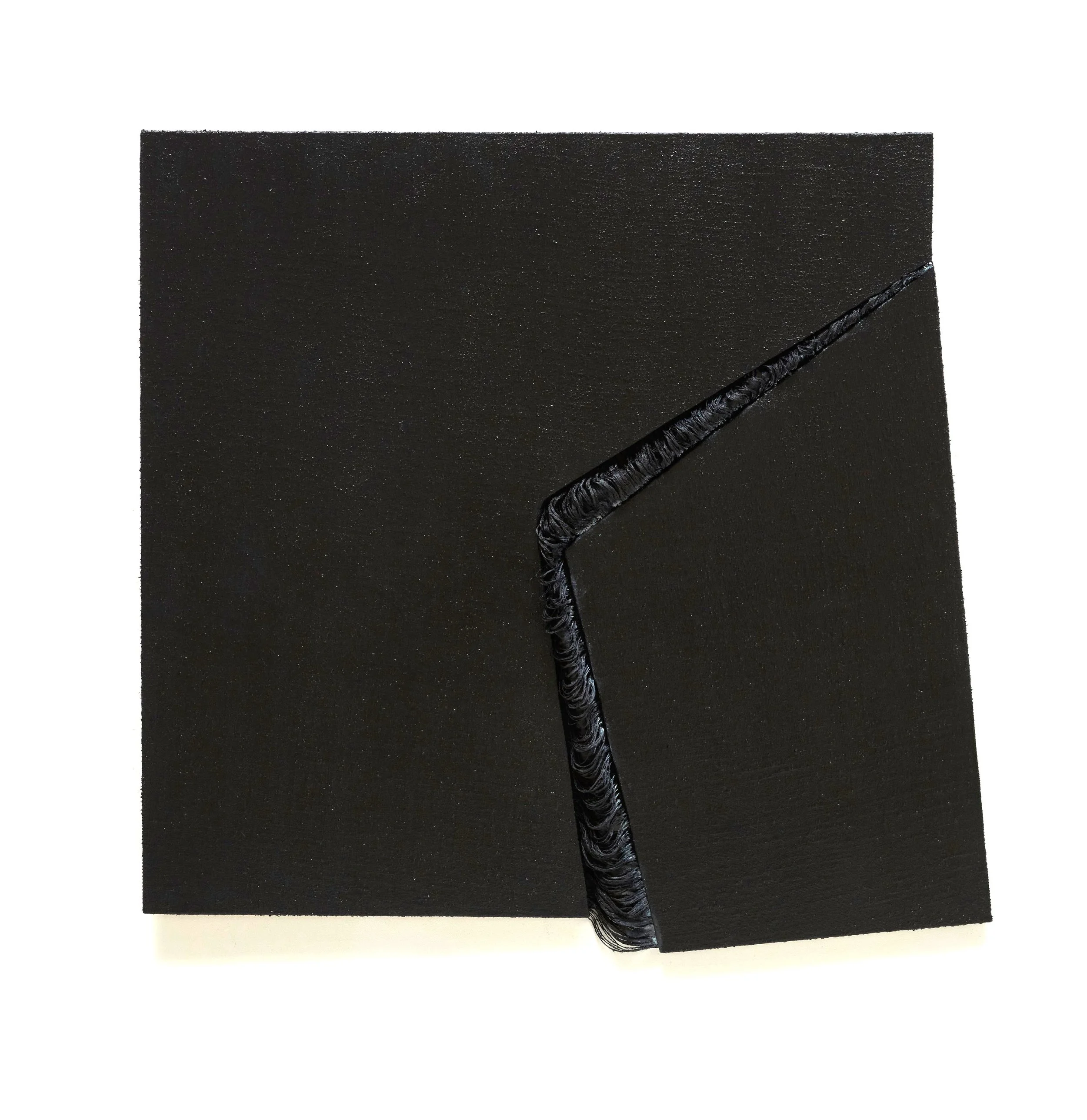 Deconstructed Painting-Black II, Acrylic and oil on unraveled linen, 100x 100 x 1 cm