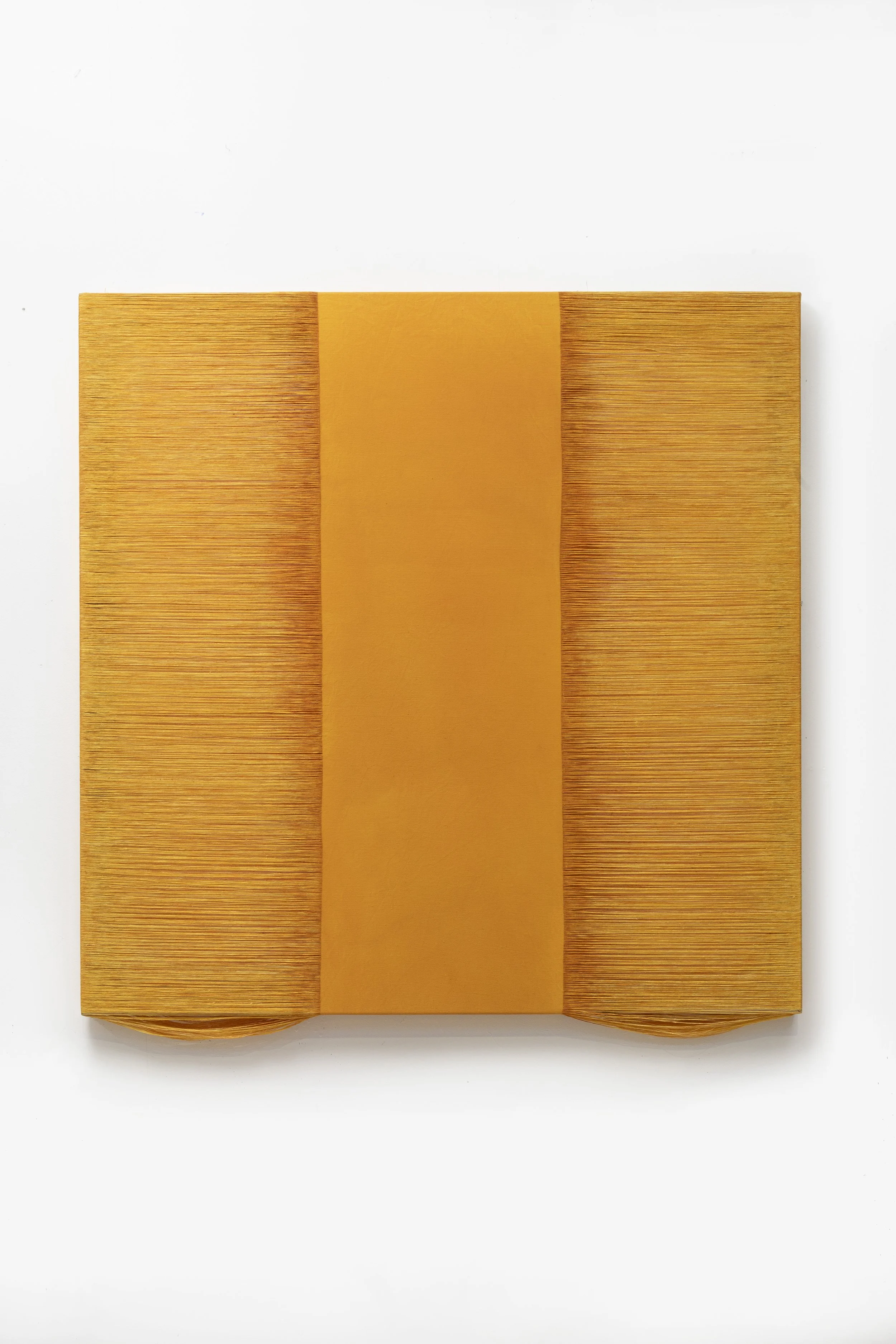 Deconstructed Painting-Burnt Orange II, Acrylic on unraveled linen, 97 x 97 x 3 cm