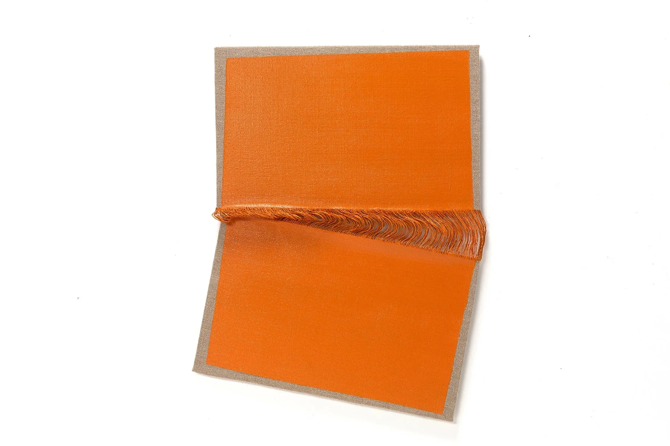 Deconstructed Painting-Burnt Orange, Acrylic on unraveled linen, 55 x 45 x 1 cm