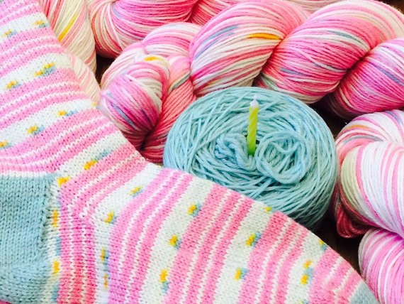 Pre-order Birthday Cake self striping sock yarn — home