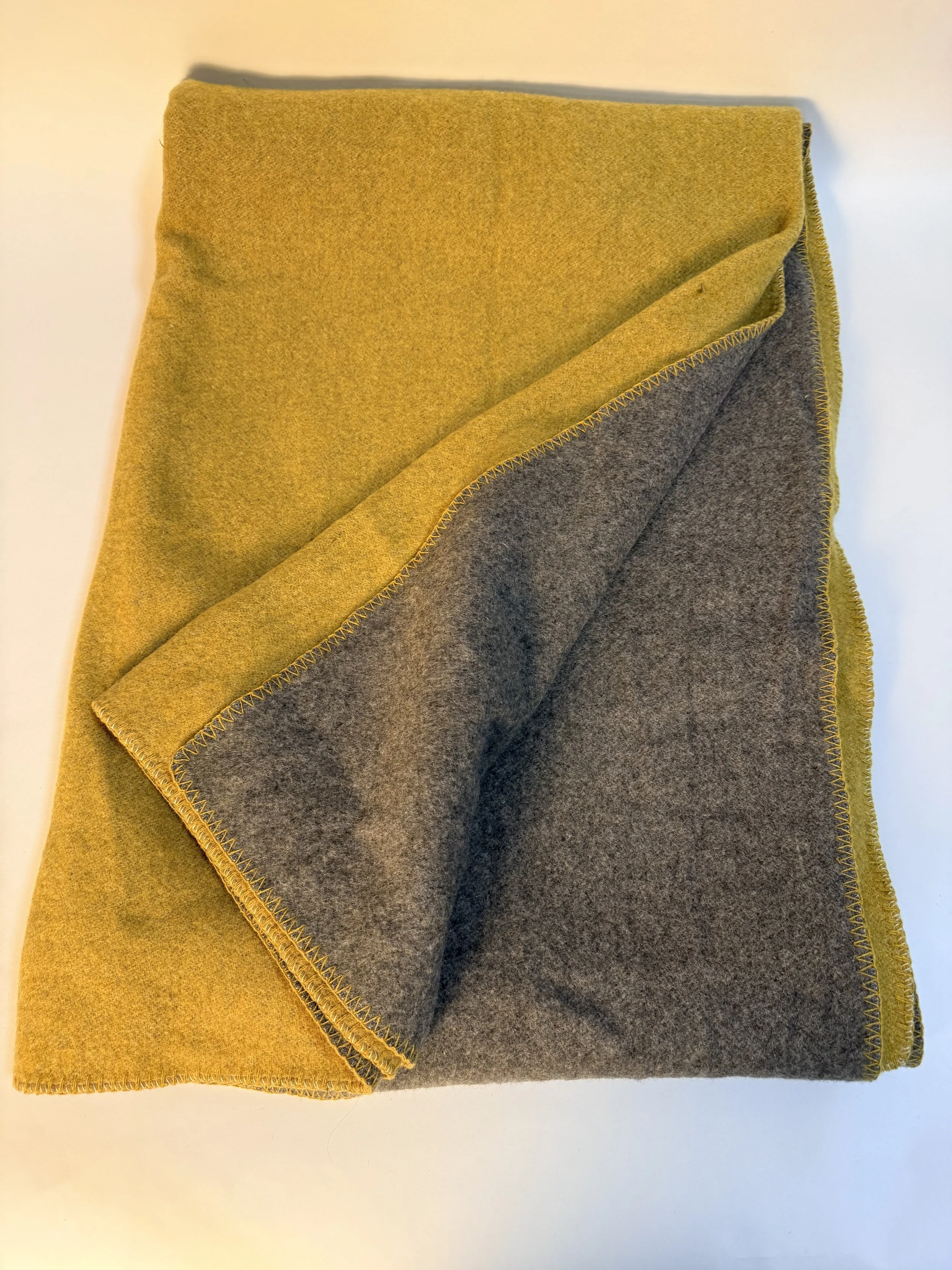 GRAY AND YELLOW REVERSIBLE WOOL BLANKET