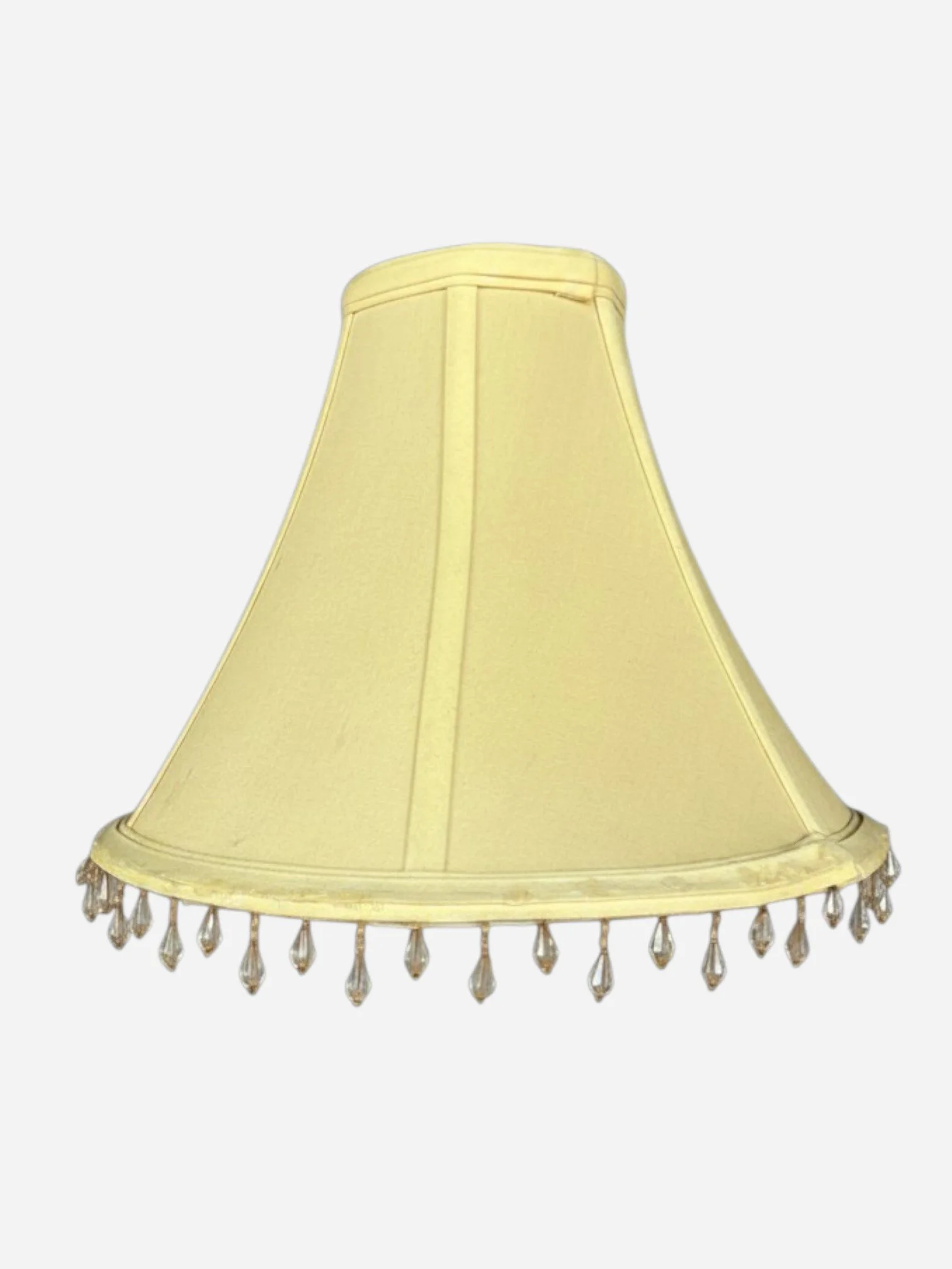 LIGHT YELLOW LAMPSHADE WITH BEADED FRINGE