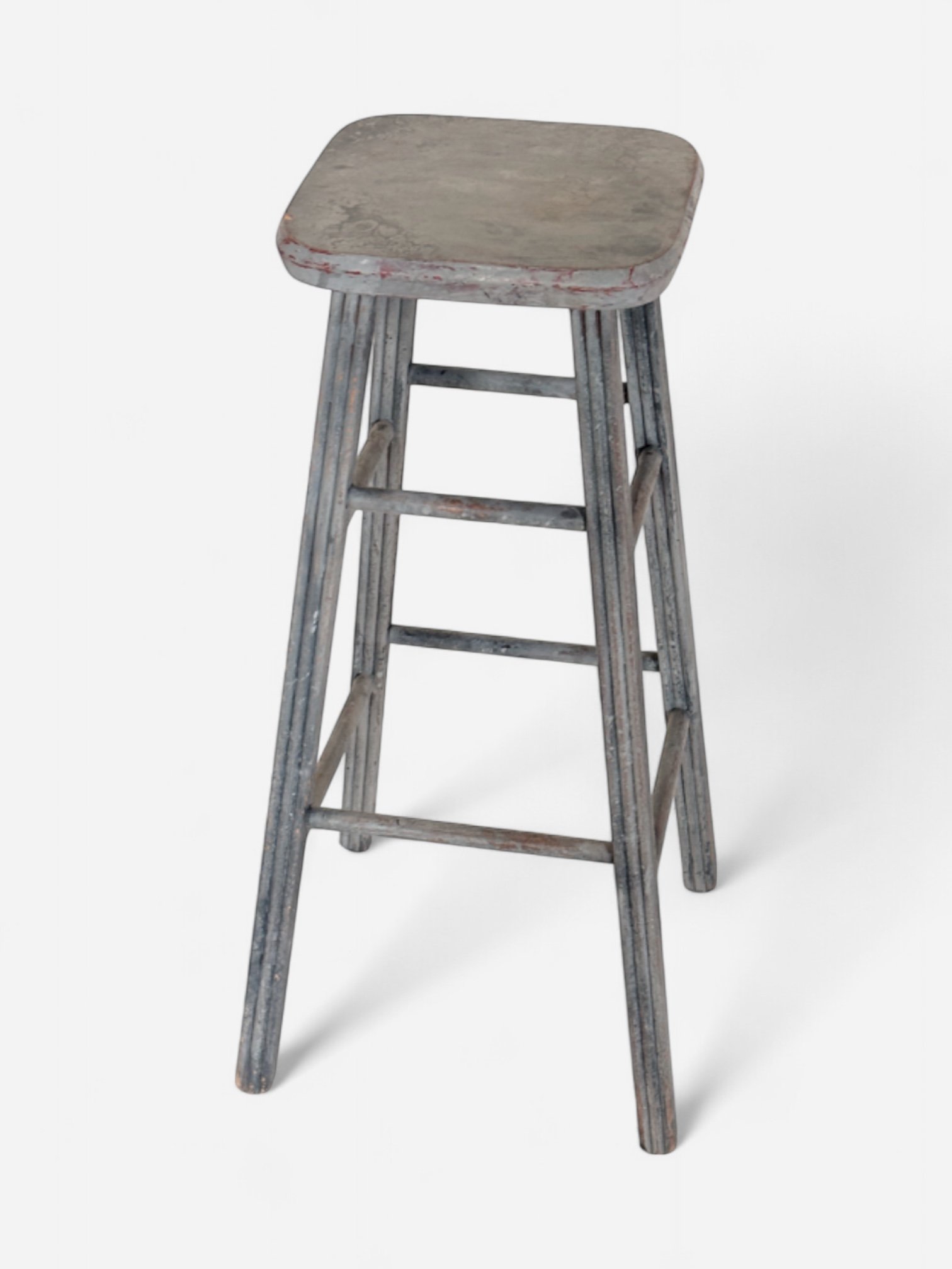 GREY WOODEN SQUARE STOOL