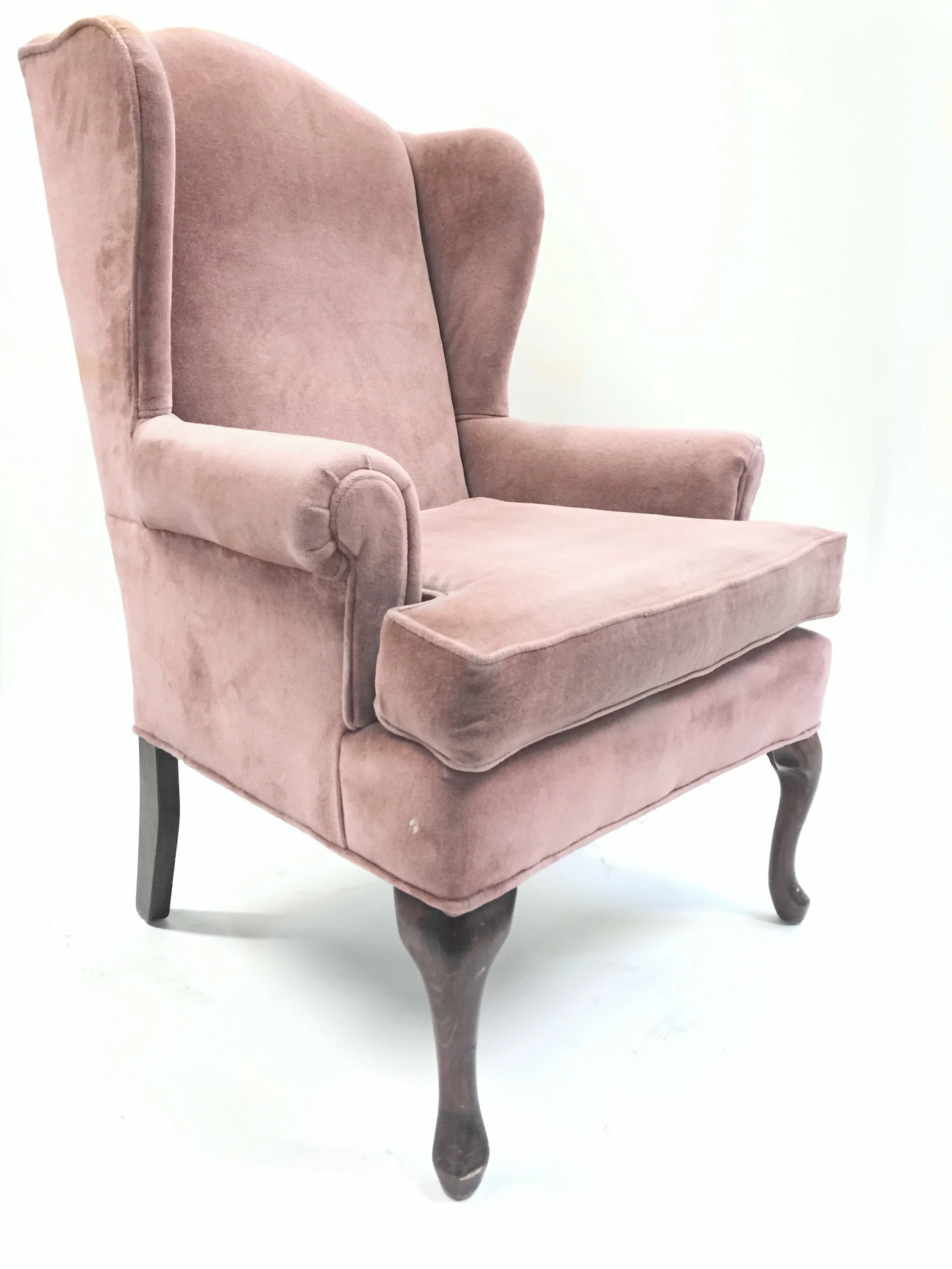 Dusty Pink Velvet Wingback Chair Hook Props