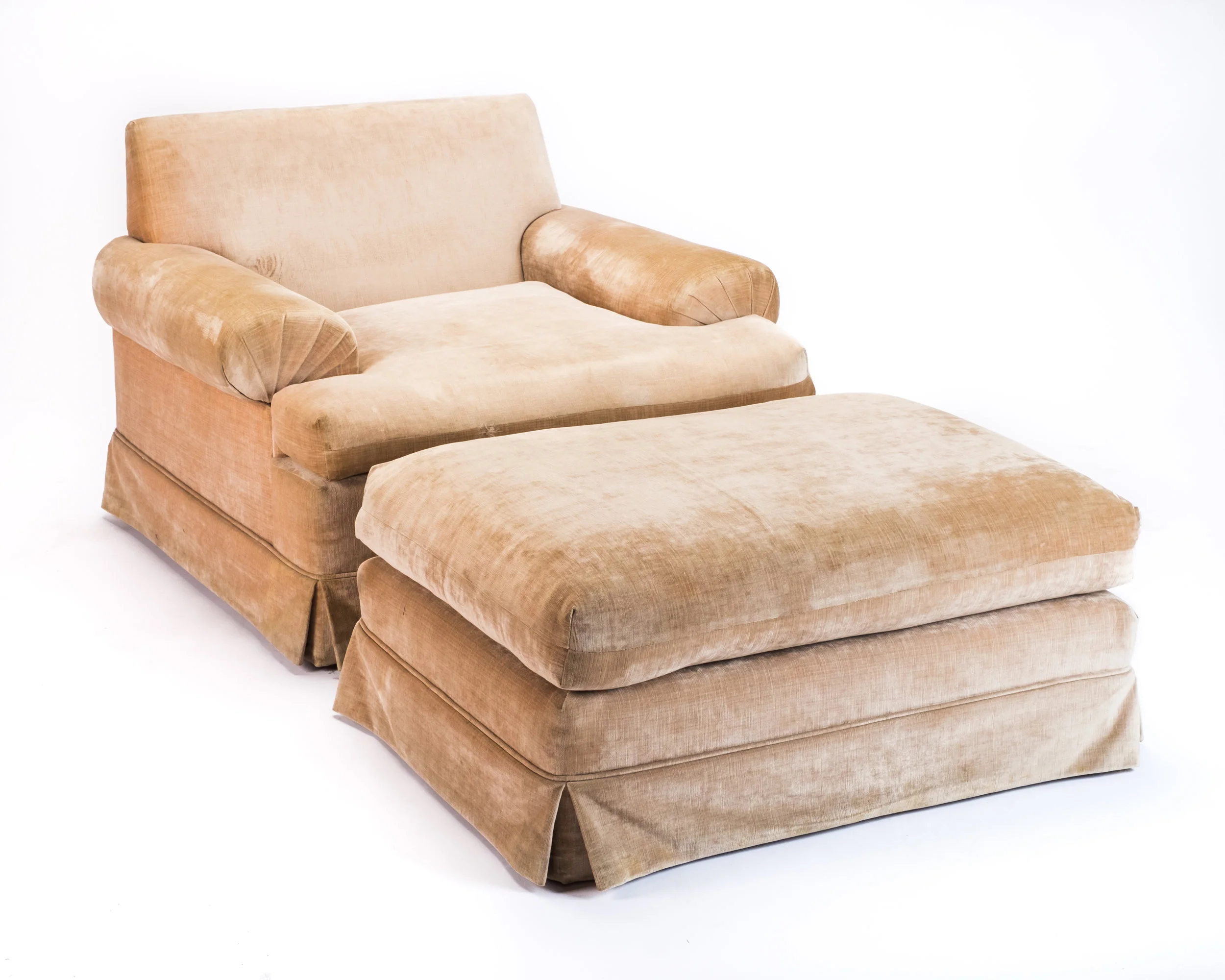 Beige Velvet Club Chair And A Half With Ottoman Hook Props