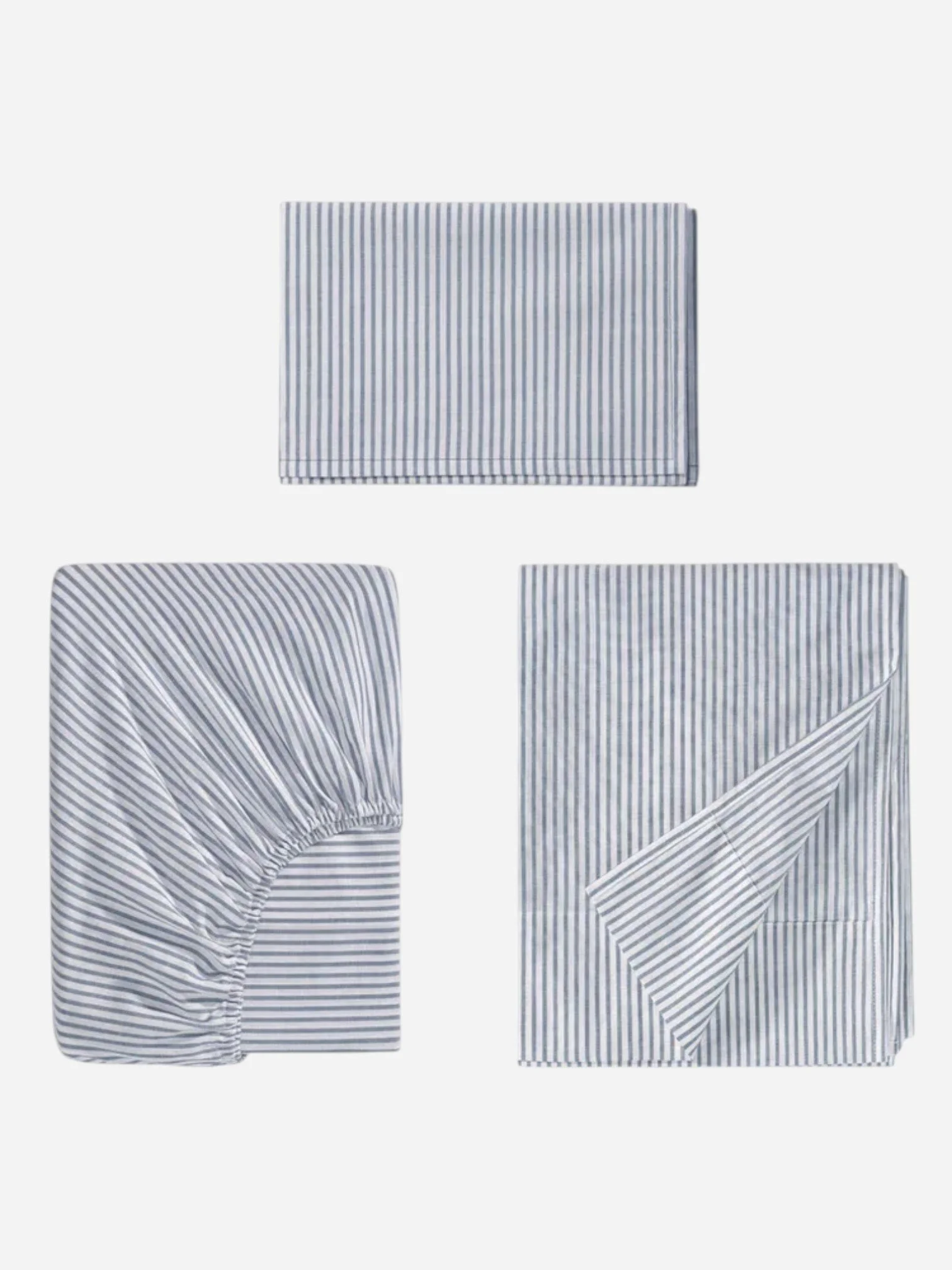 BLUE AND WHITE STRIPED 3-PIECE SHEET SET - TWIN