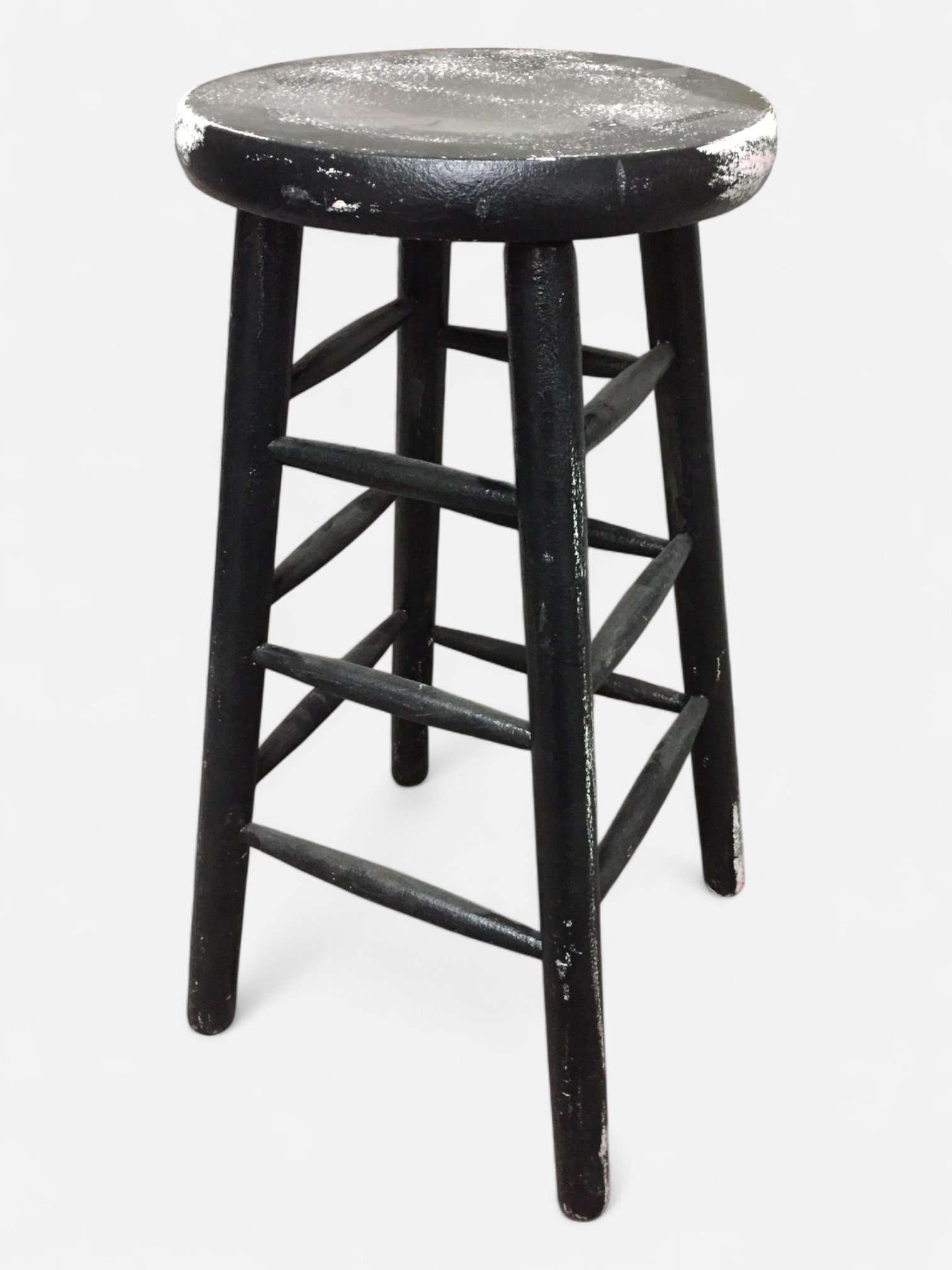 DISTRESSED BLACK WOODEN STOOL