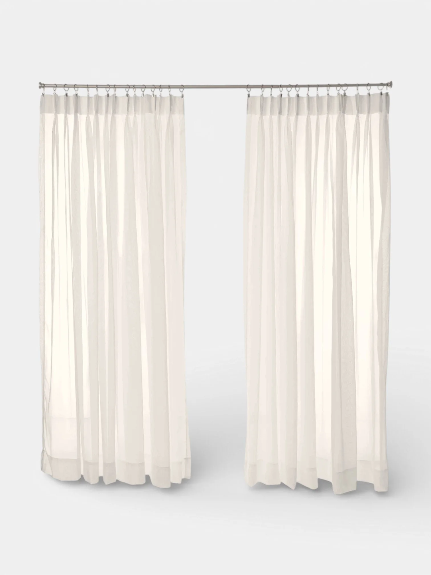 PAIR OF PINCH PLEATED SHEER OFF WHITE DRAPES (112”W x 120”L)