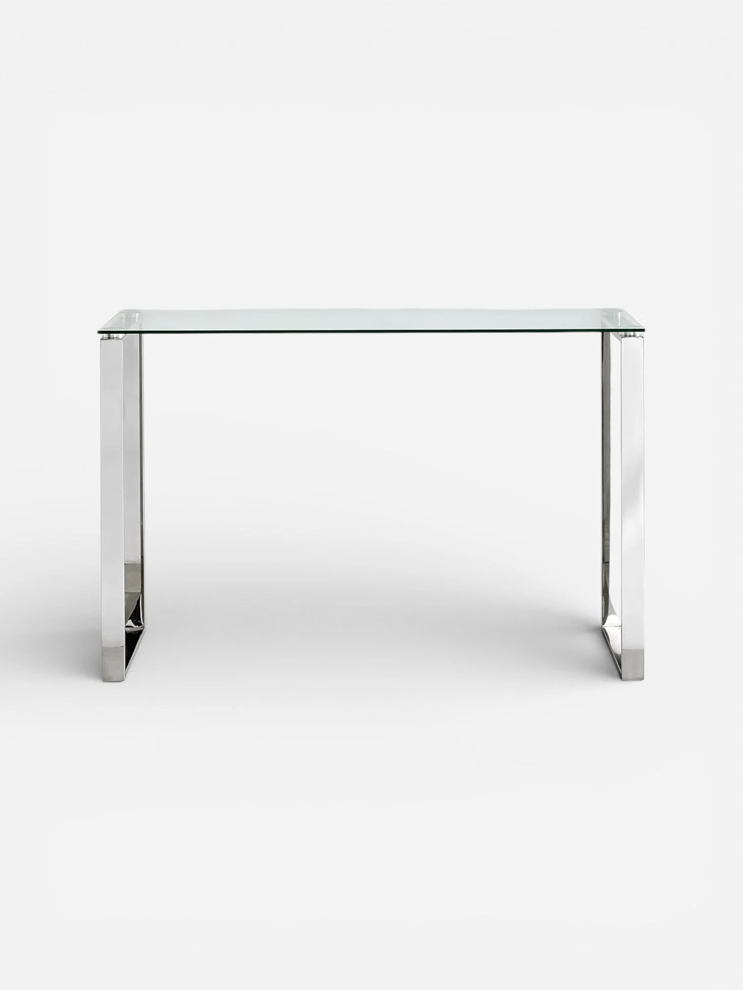 GLASS CONSOLE TABLE WITH CHROME LEGS