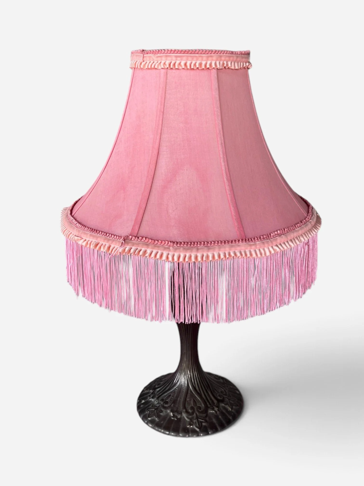 VINTAGE PINK BELL LAMPSHADE WITH FRINGE
