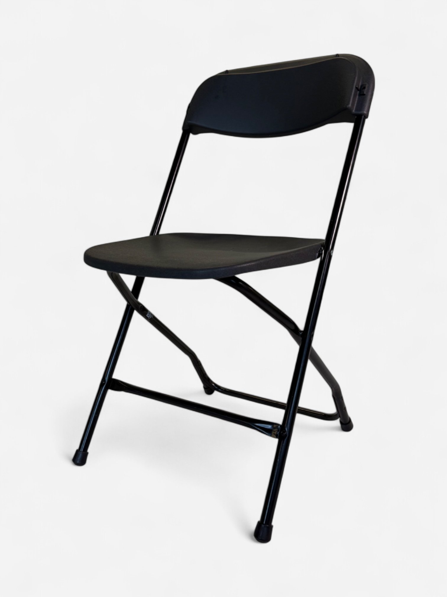 BLACK PLASTIC AND METAL FOLDING CHAIR