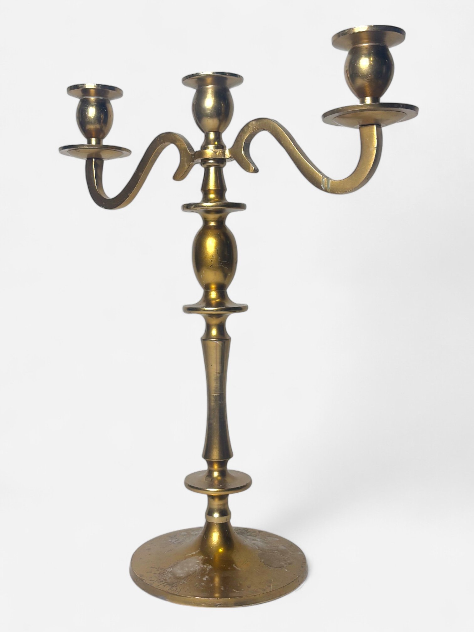 SMALL BRASS 3-ARMED CANDELABRA