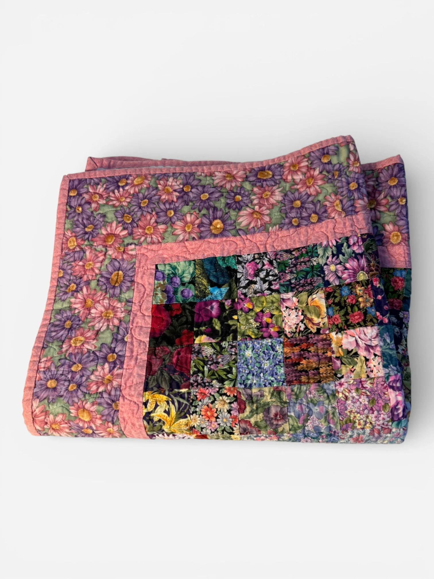 SMALL COLORFUL FLORAL PATCHWORK QUILT