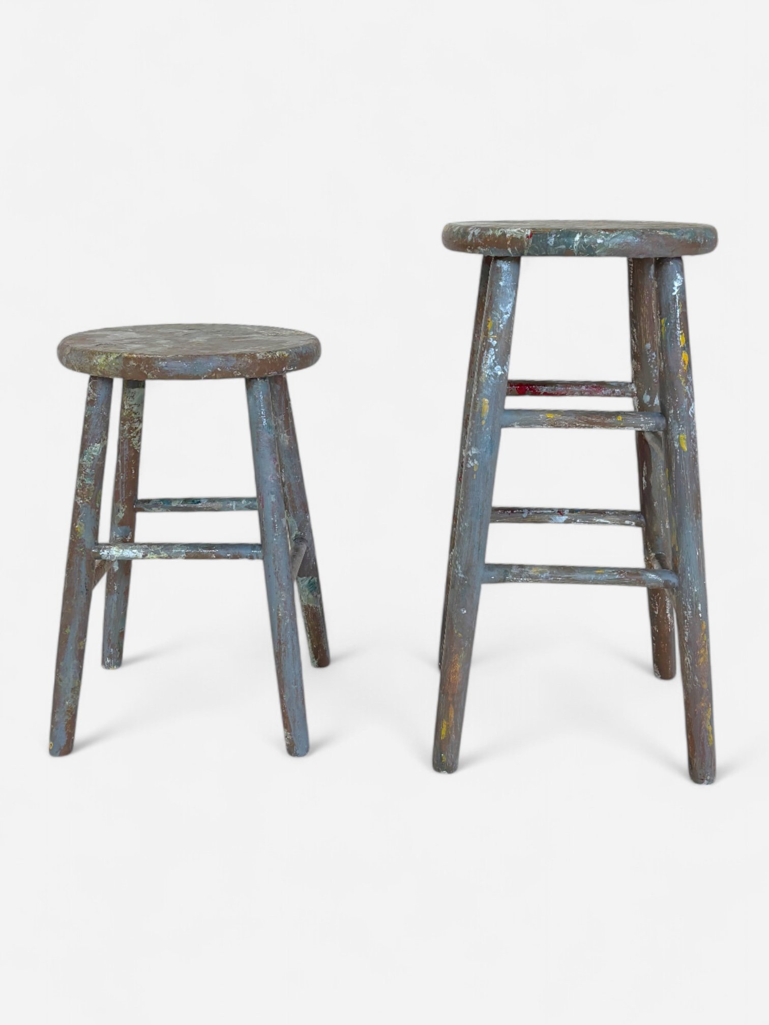 PAIR PAINT SPLATTER STOOLS