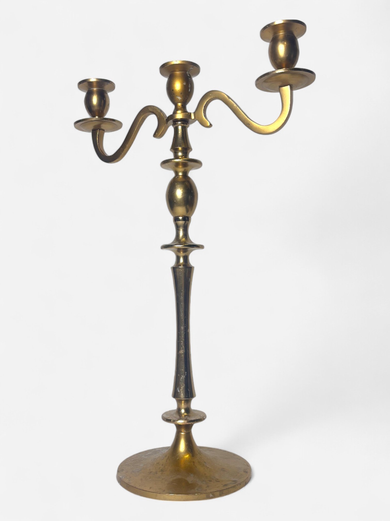 LARGE BRASS 3-ARMED CANDELABRA