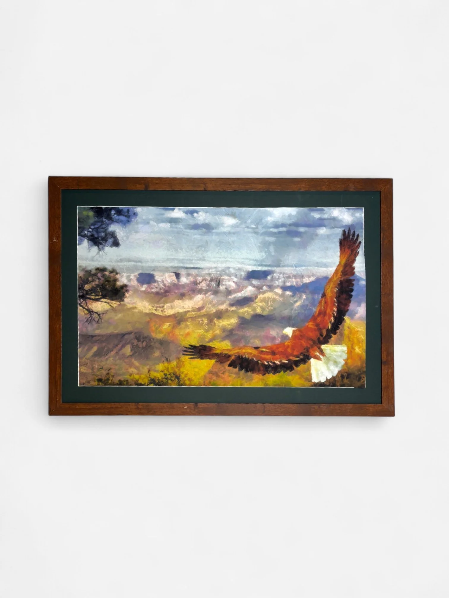 BIRD OVER LANDSCAPE PAINTING