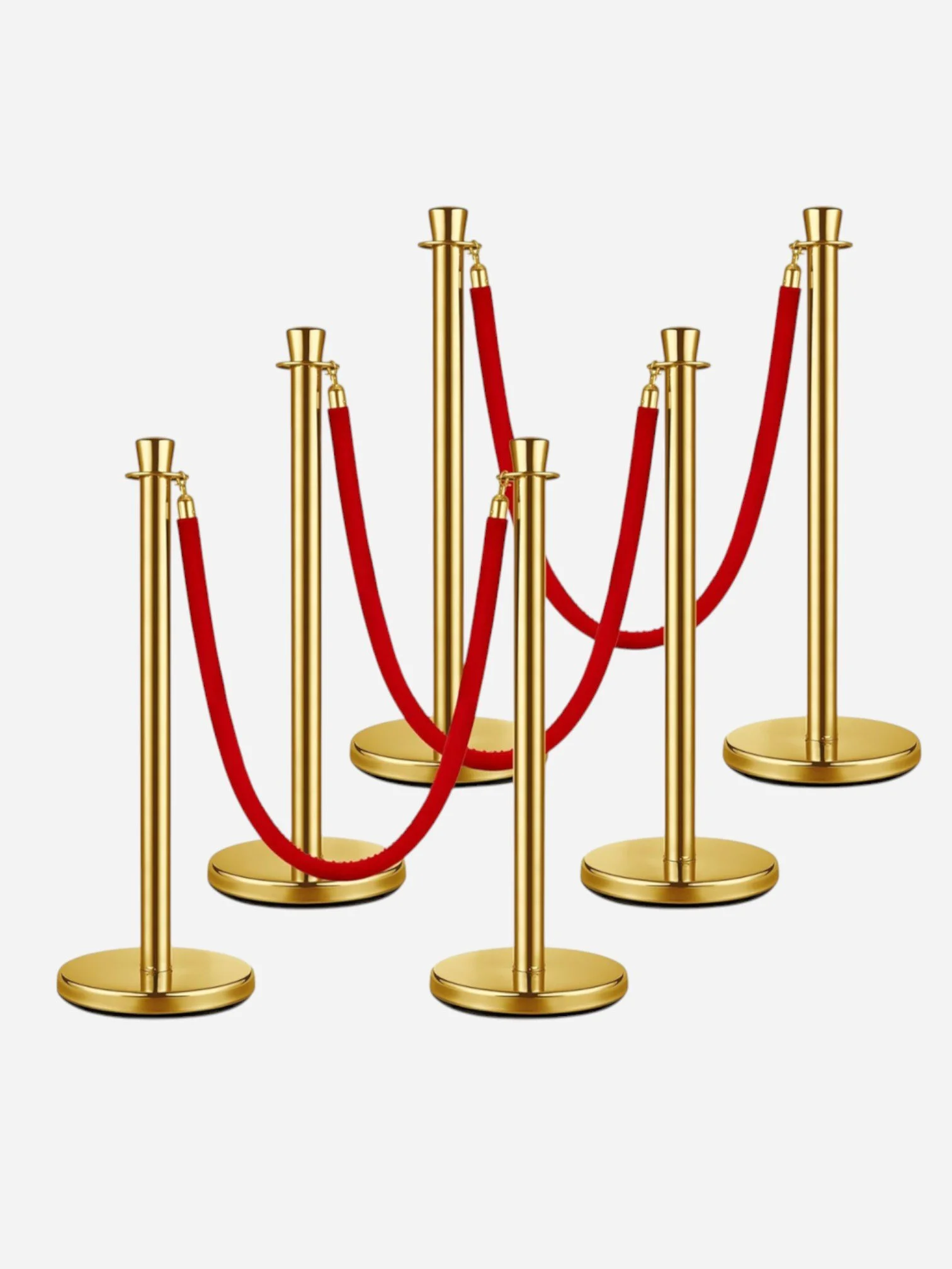 SET OF GOLD STANCHIONS WITH RED VELVET ROPE