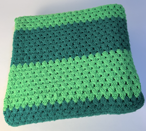 TWO GREEN STRIPE KNITTED CROCHET BLANKET