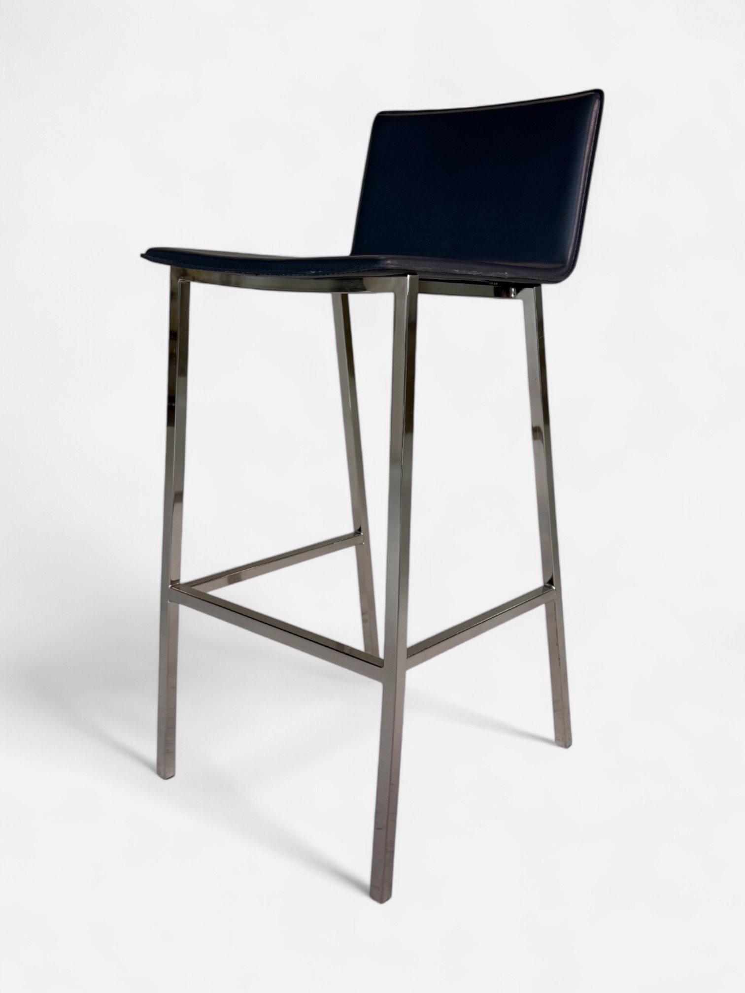 BLACK LEATHER AND CHROME BAR STOOL