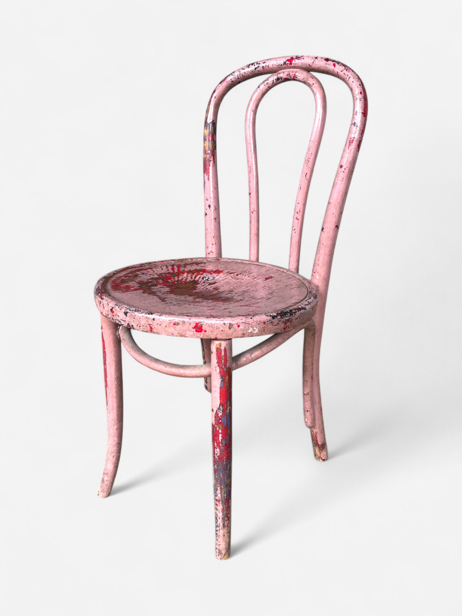 DISTRESSED PINK BENTWOOD THONET CHAIR