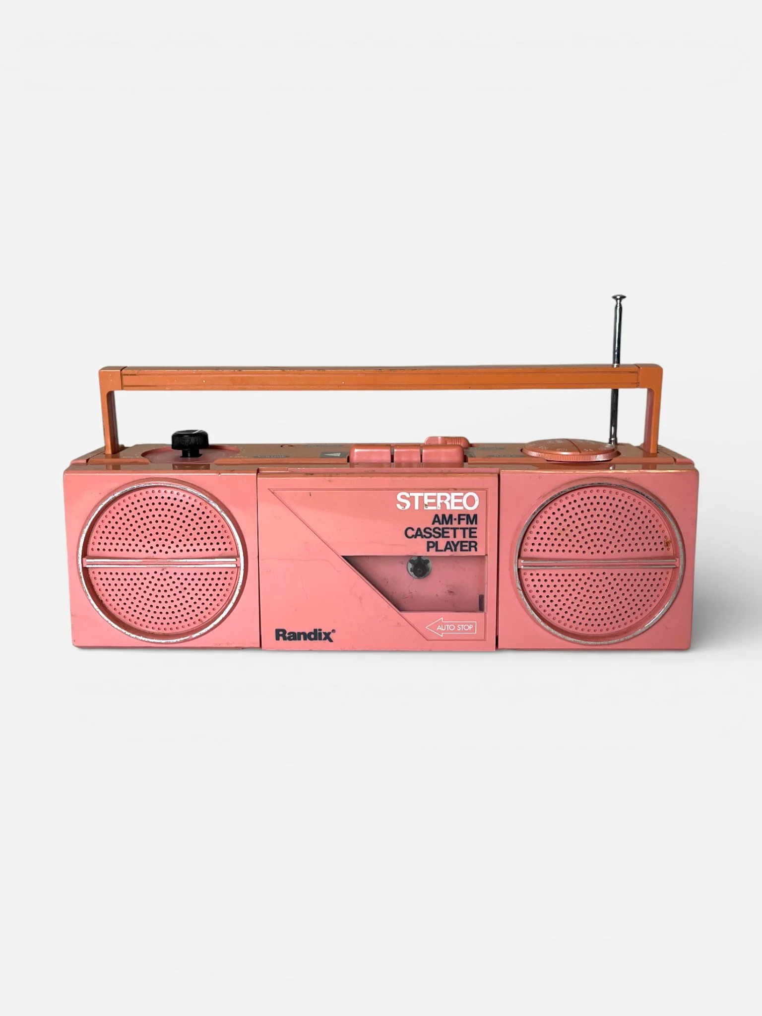 PINK VINTAGE 1980s AM/FM CASSETTE PLAYER