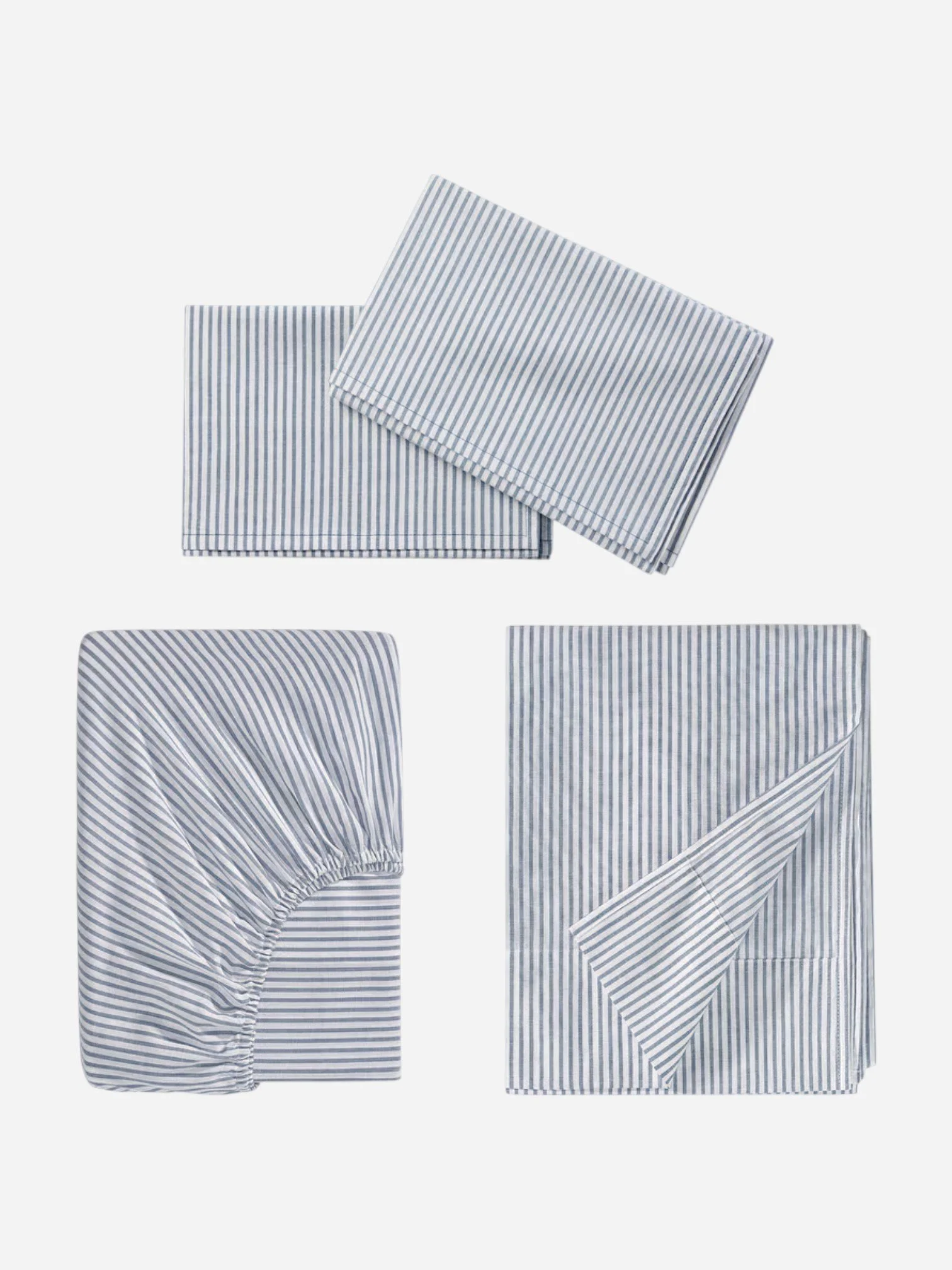 BLUE AND WHITE STRIPED 3-PIECE SHEET SET - FULL
