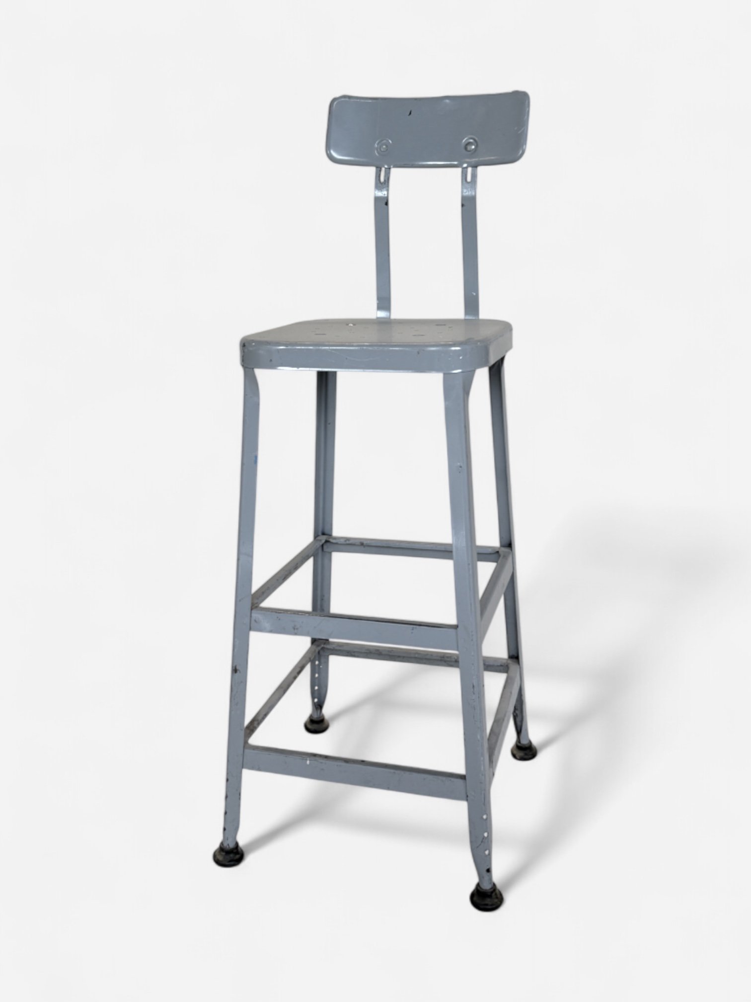 GREY METAL SQUARE TOP BAR STOOL WITH BACK