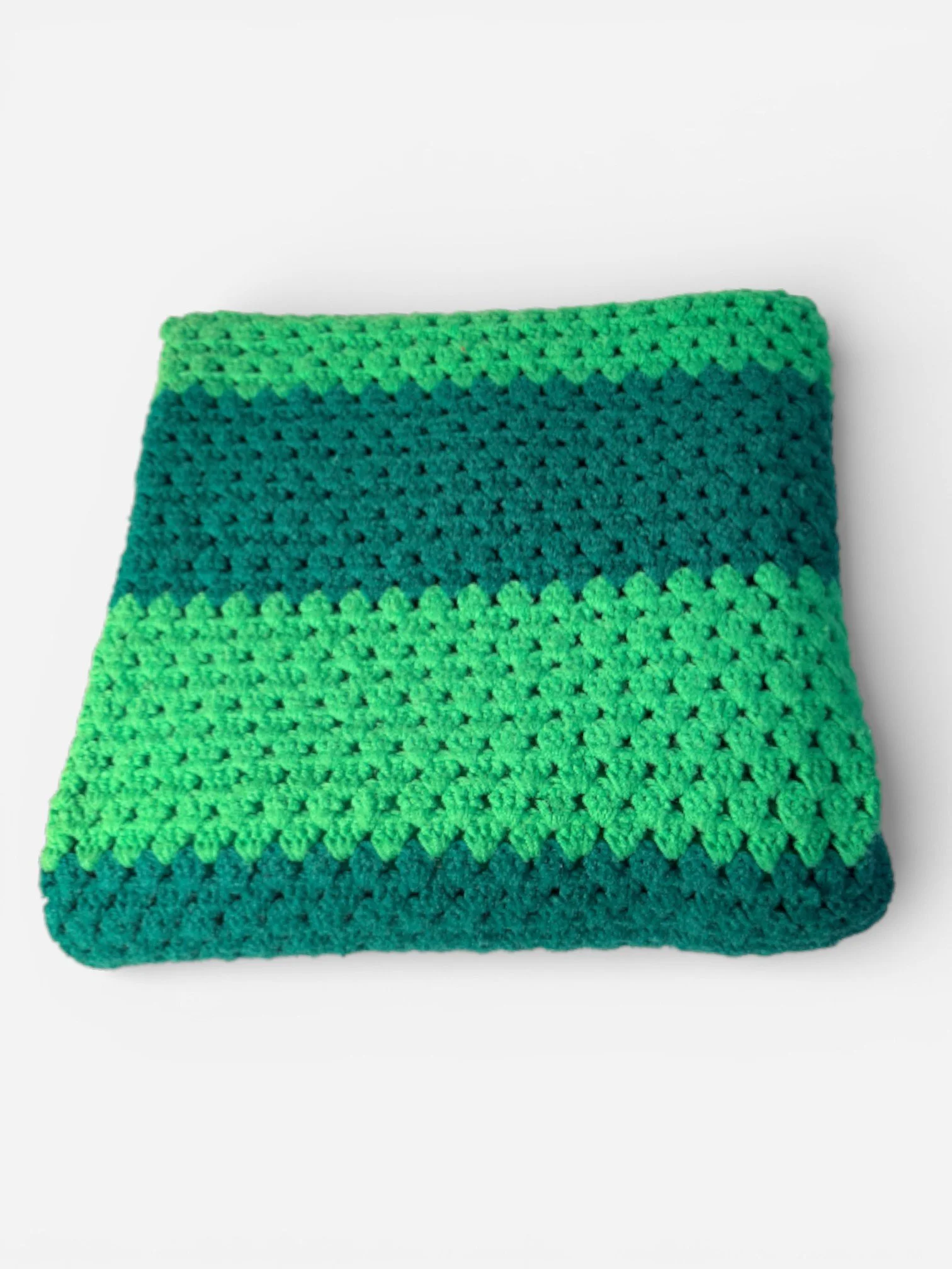 GREEN STRIPED CROCHET BLANKET