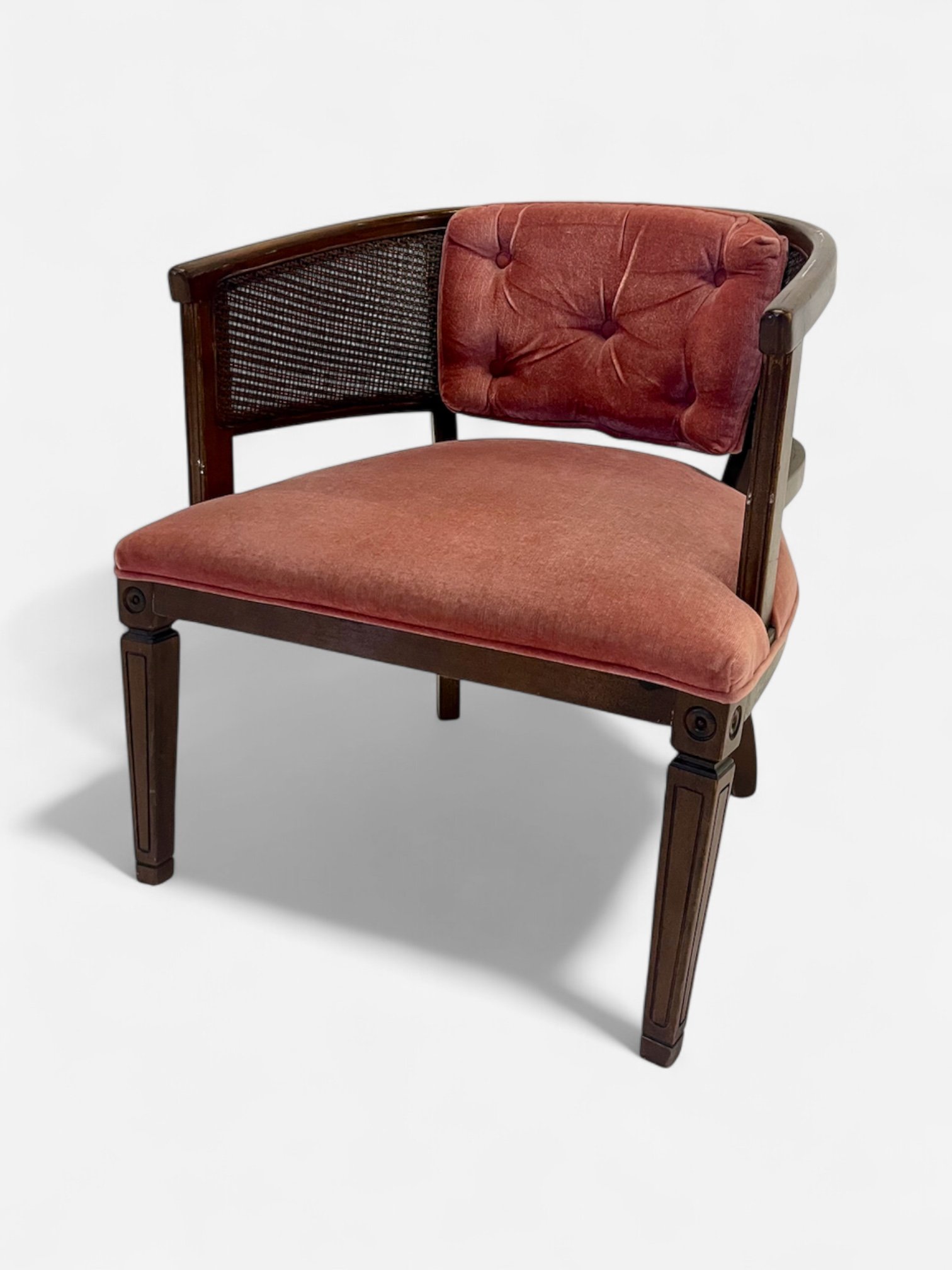 PINK TUFTED VELVET CANE ARMCHAIR