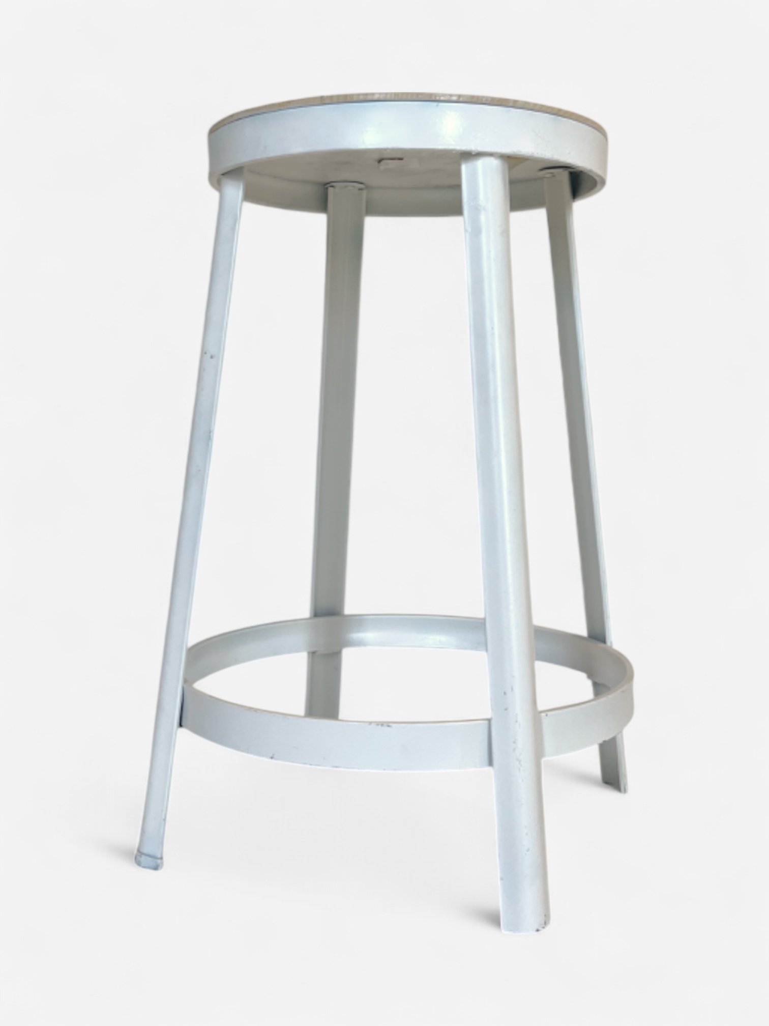 WHITE METAL WOODEN TOP STOOL