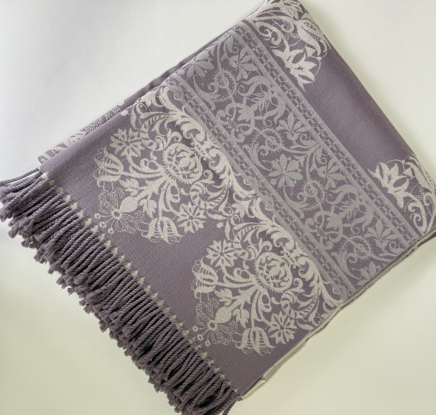 LAVENDER AND CREAM WOOL REVERSIBLE BLANKET THROW