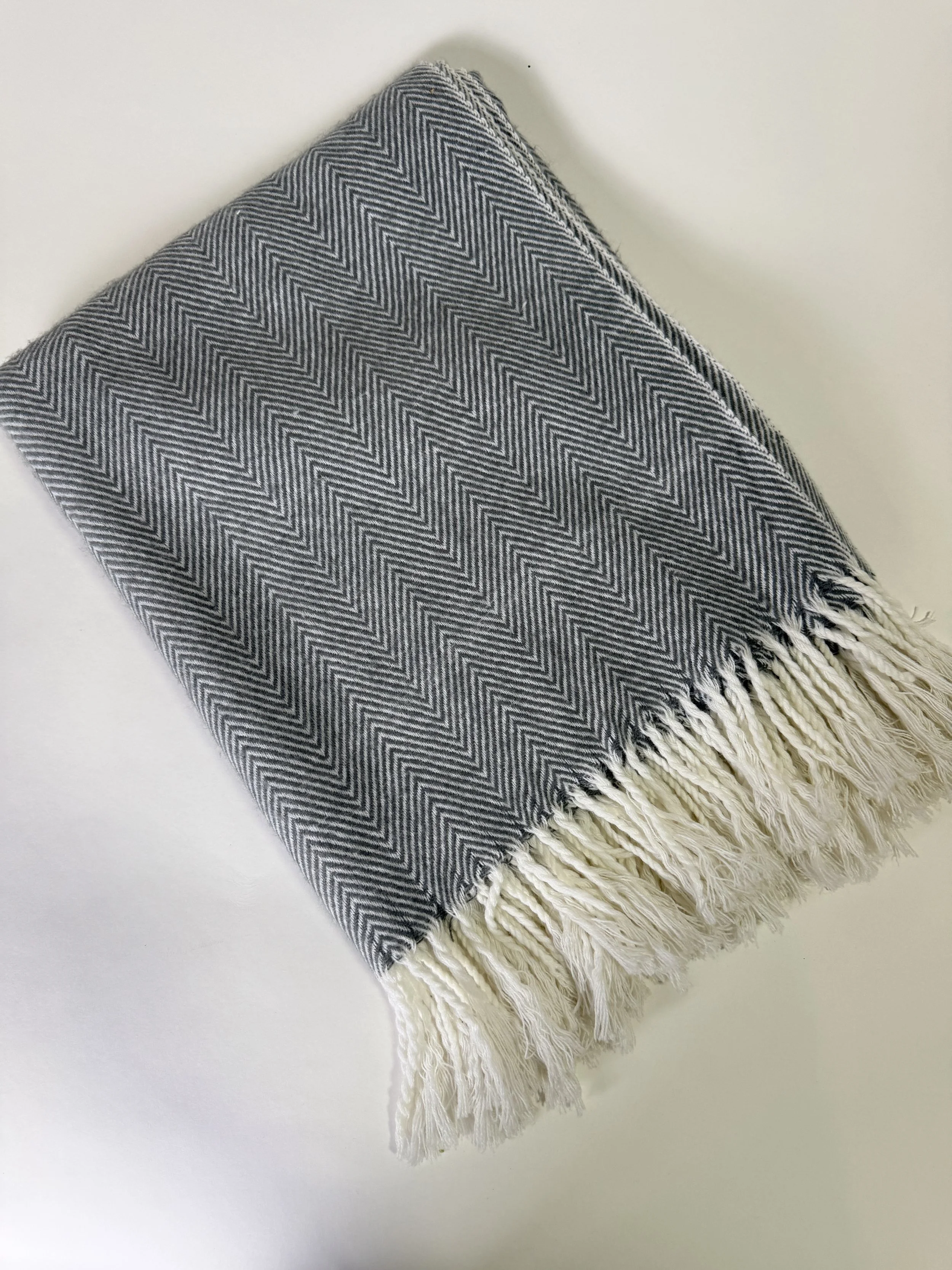 HERRINGBONE PATTERN THROW BLANKET DARK GRAY AND WHITE