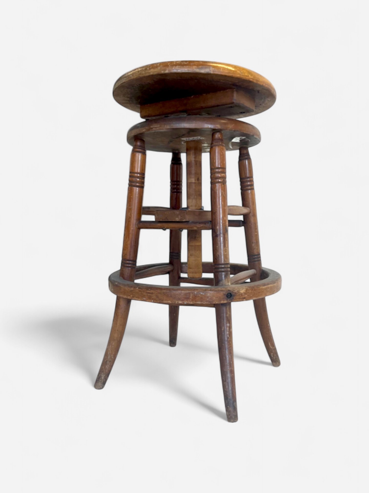 ADJUSTABLE WOODEN SWIVEL STOOL