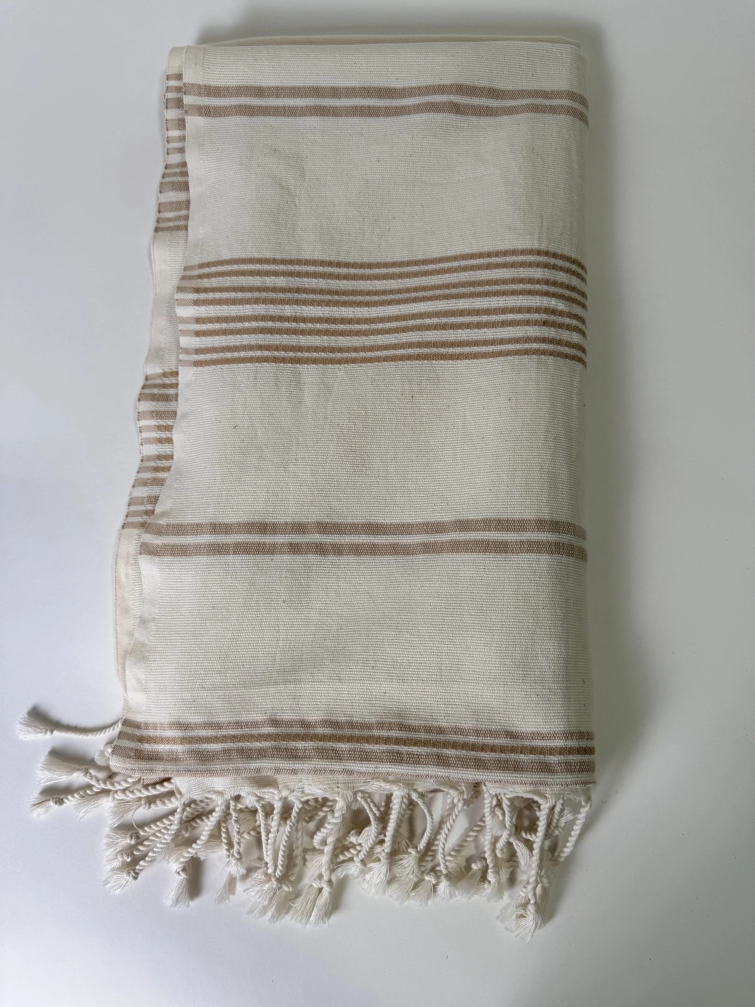 BROWN WHITE STRIPED COTTON THROW BLANKET