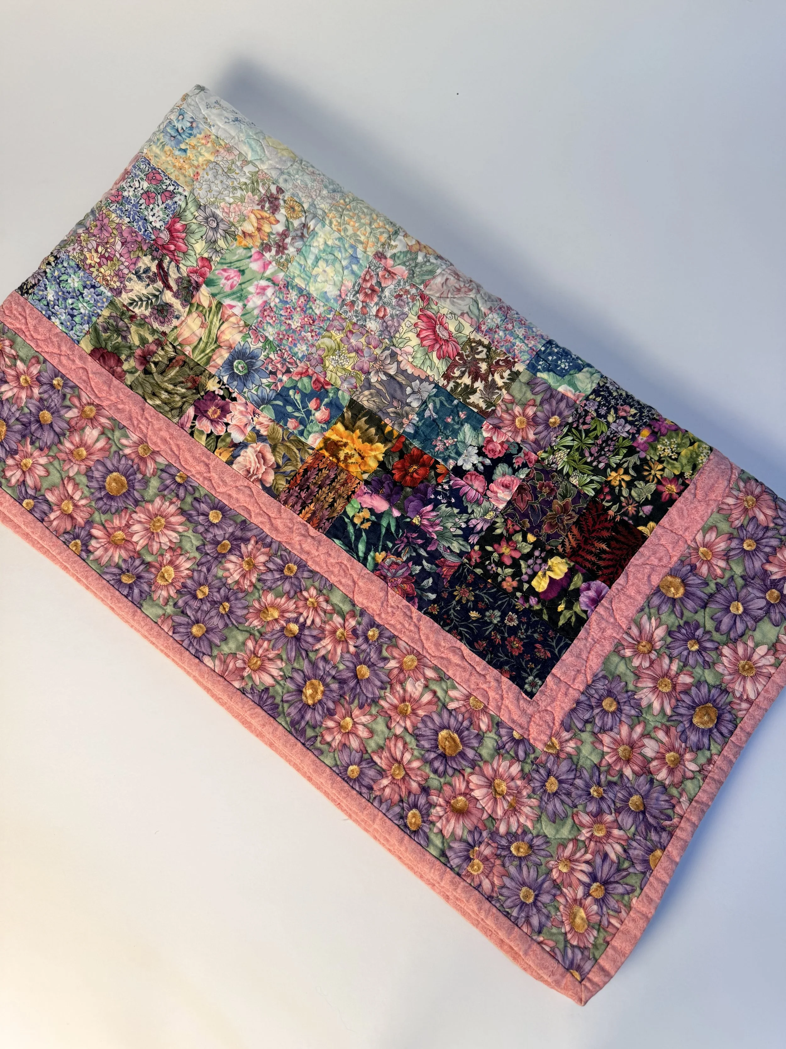 SMALL COLORFUL FLORAL PATCHWORK QUILT