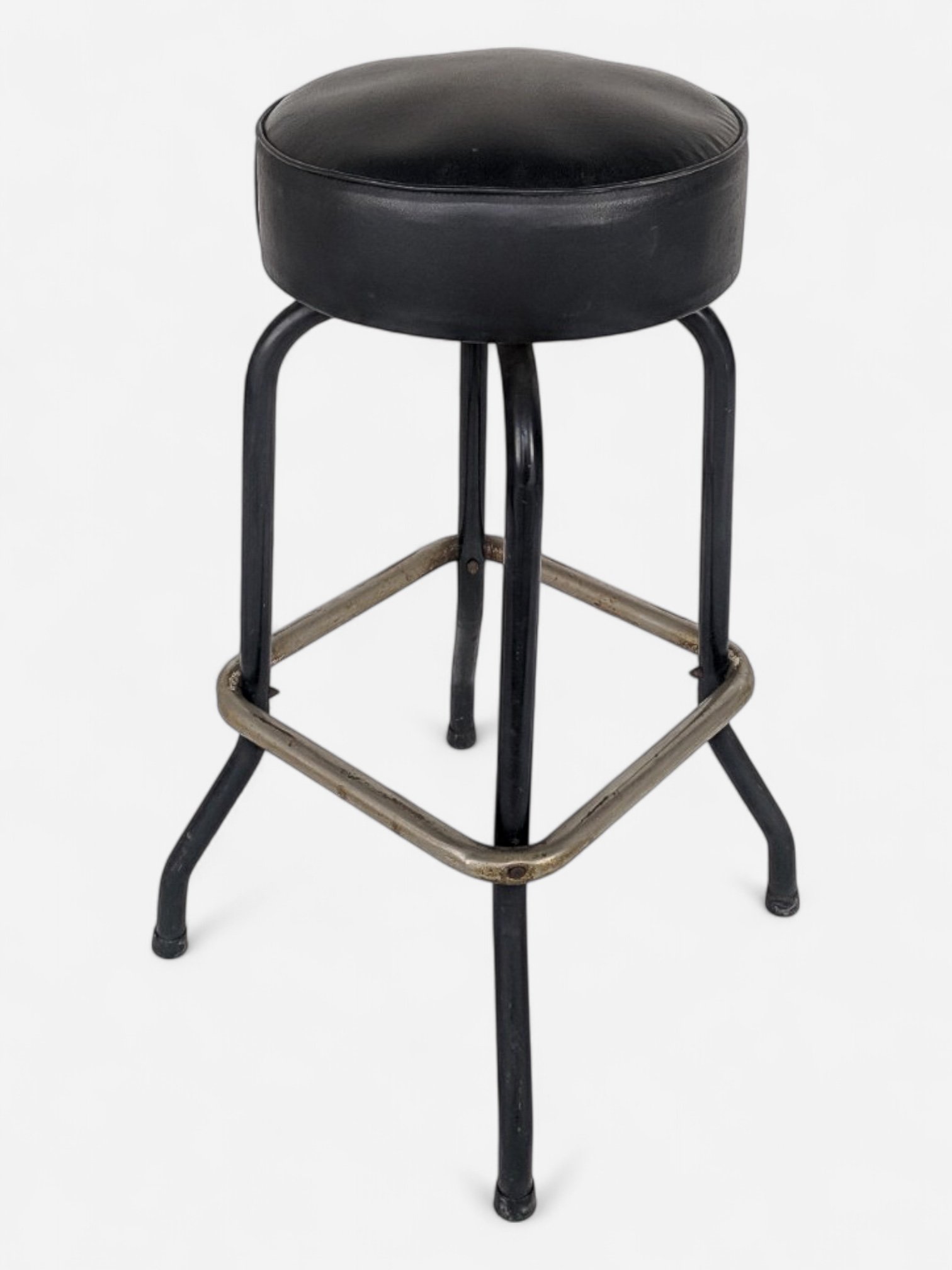 MID CENTURY BLACK VINYL CURVY LEG STOOL