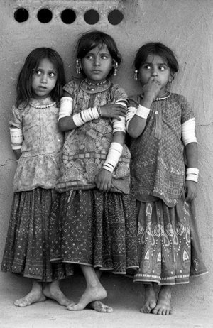 Three Harijan Girls, Kutch, Gujarat | Modern silver gelatin print | 15" x 10.5" | 1979
