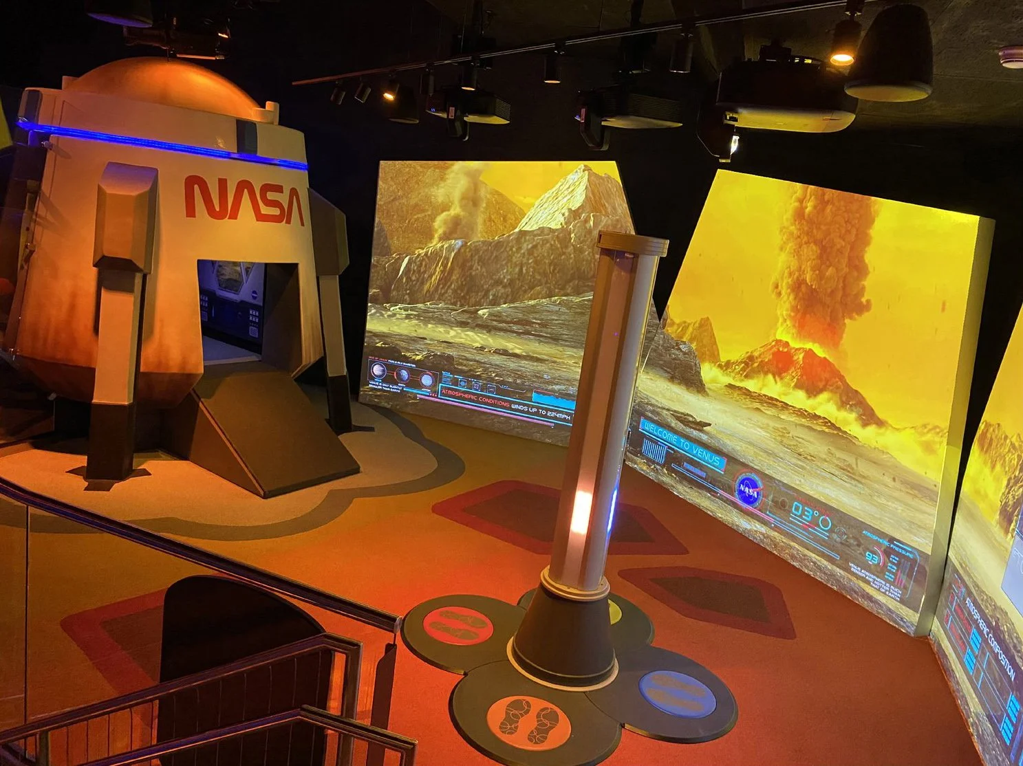 An interactive lunar lander at the immersive interactive playground planet play at kennedy space center