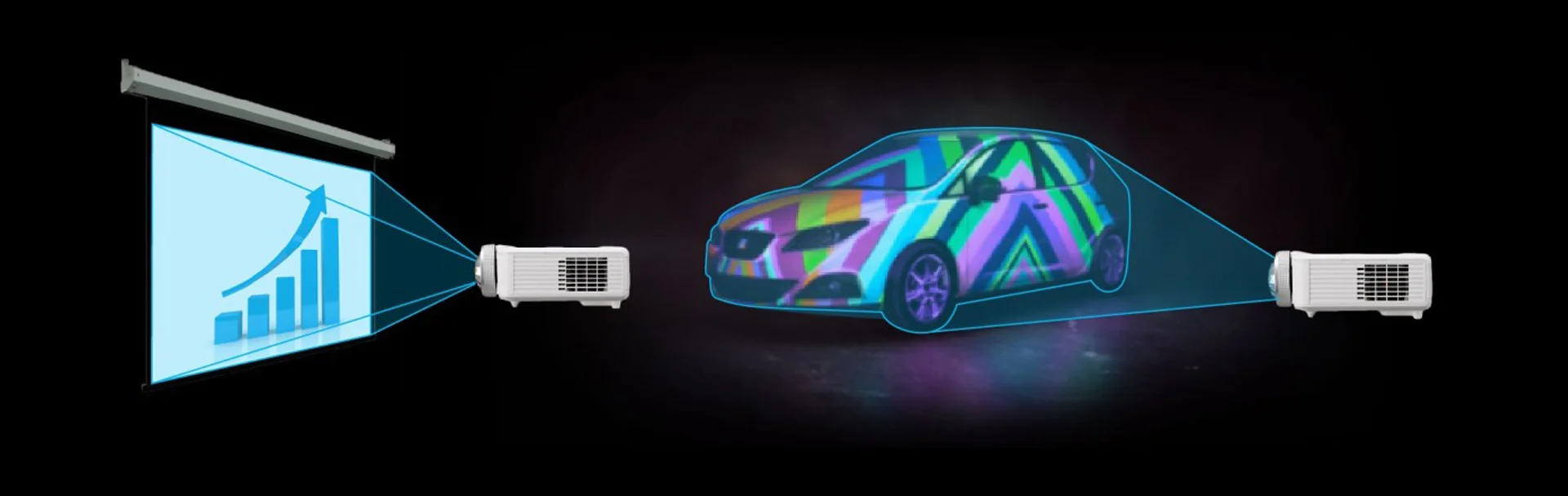 ภาพอธิบายการฉายภาพทั่วไปกับ Projection Mapping