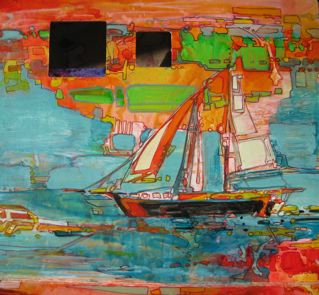 A beautiful boat sailed by in Key West. This was a rapid little painting. I abstracted the landscape I saw on the island beyond.