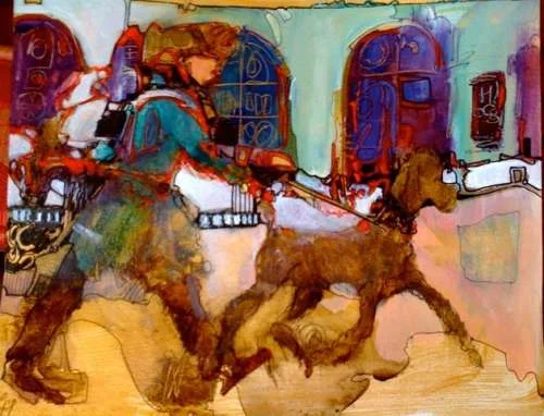 January 2010: FRENCH QUARTER POODLE. 8 x 5 watercolor on paper.