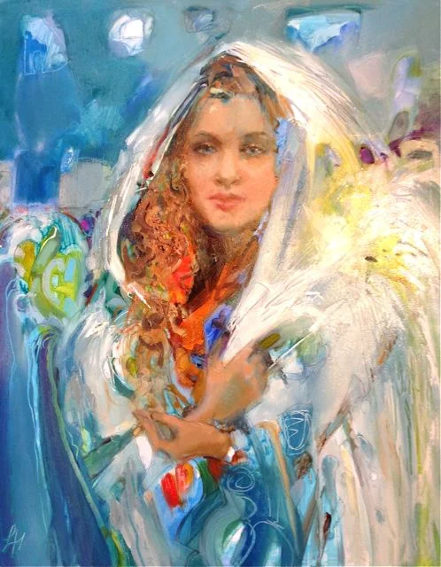 SNOW ANGEL – ASHLEY (16 x 12″ oil on panel by Lesley Humphrey)