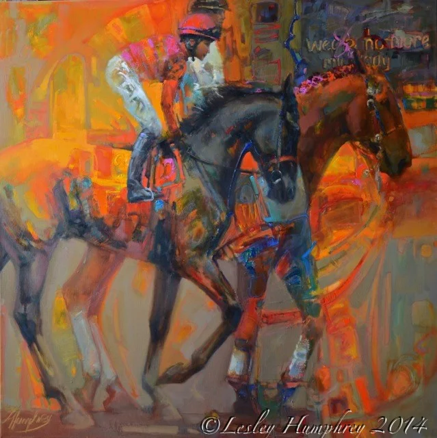 “THE ROSE IN THE ARENA” 48 x 48″ oil on canvas by Lesley Humphrey. Copyright 2014. Available at The Sporting Art Auction, Keeneland, Lexington, Kentucky November 15th, 2014. http://www.thesportingartauction.com