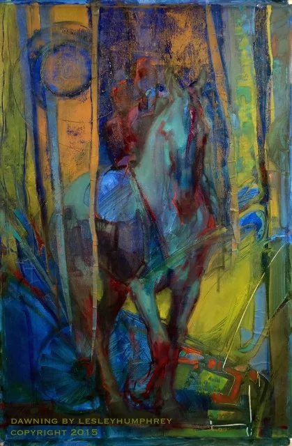 What does it feel like when you can’t see where you’re going, but you’ve decided to allow the great Spirit of Life and Love lead the way? ….. This is what poured out of my brush…. I listened to Coldplay’s “Midnight” as I was painting “DAWNING” 30″ x 20″ oil on canvas by Lesley Humphrey. Copyright 2015