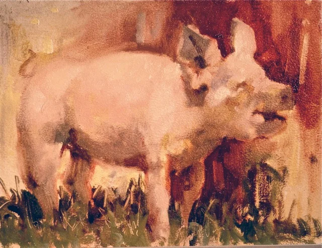 Pink sausage demo (30 mins.) 9 x 12 inches on panel