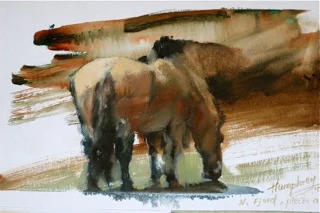 Try painting the little critter as he wonders about the paddock. Thank goodness someone threw him some hay! This one was about 10 mins. Only 8 x 11. Oil
